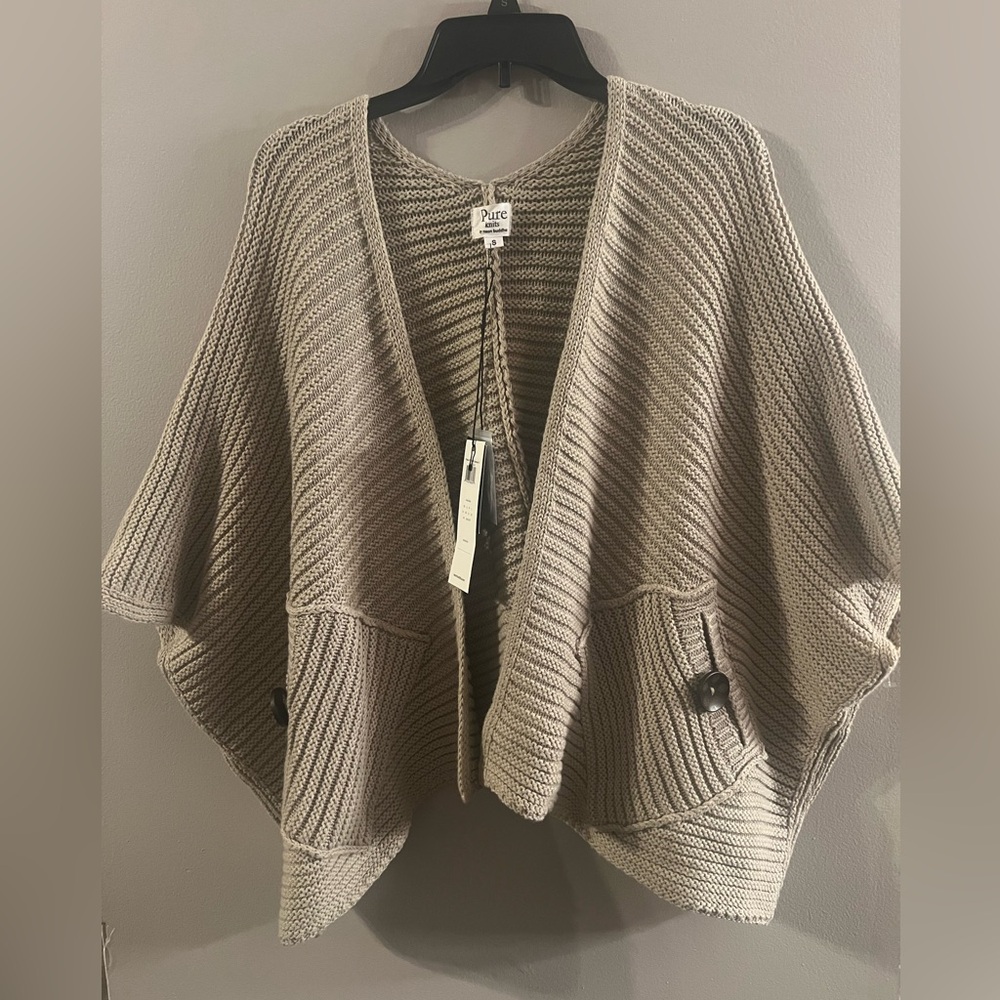 PURE KNITS BY NEON BUDDHA Taupe Women's CARDIGAN Sweater SZ S BOHO COTTON AP